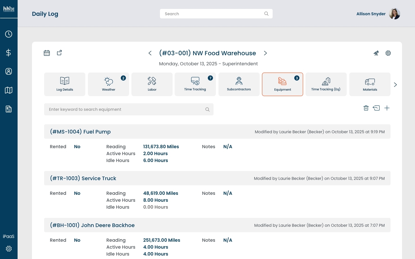 Daily Log - Equipment Daily Log - Equipment