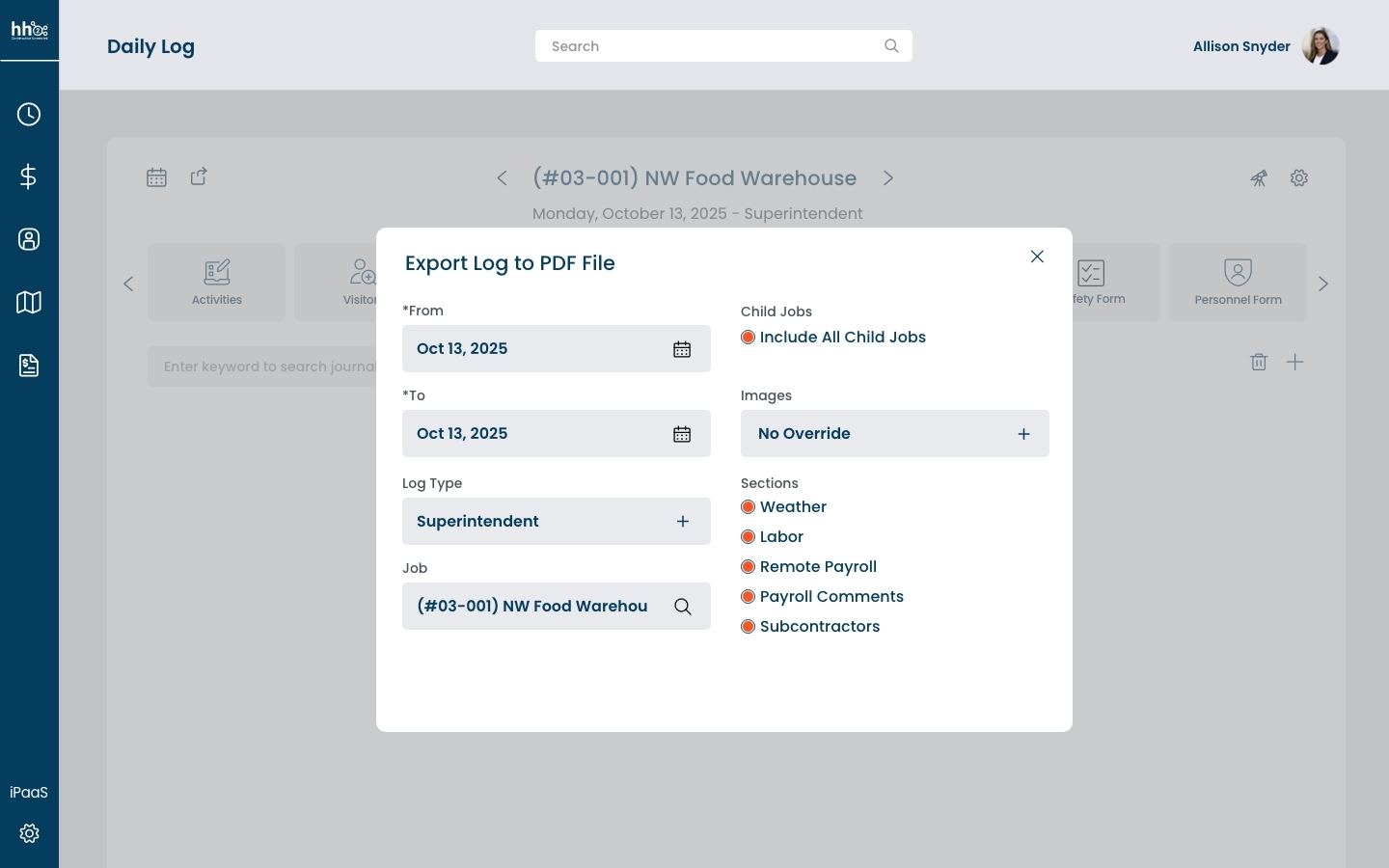 Daily Log - Export Log Daily Log - Export Log