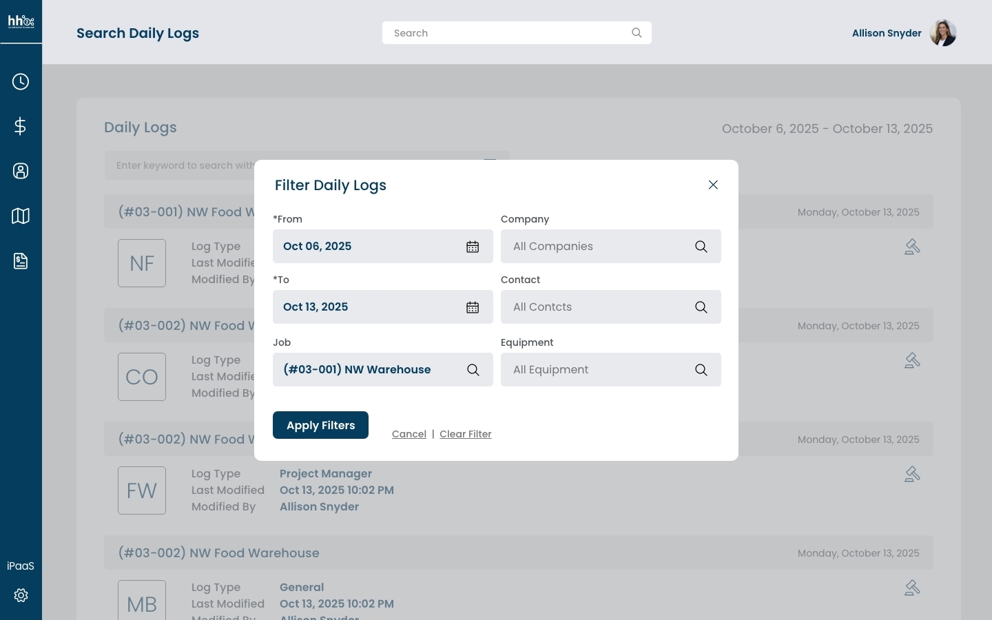 Search Daily Logs - Filter Search Daily Logs - Filter