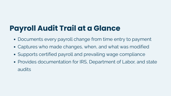 Payroll Audit Trail at a Glance