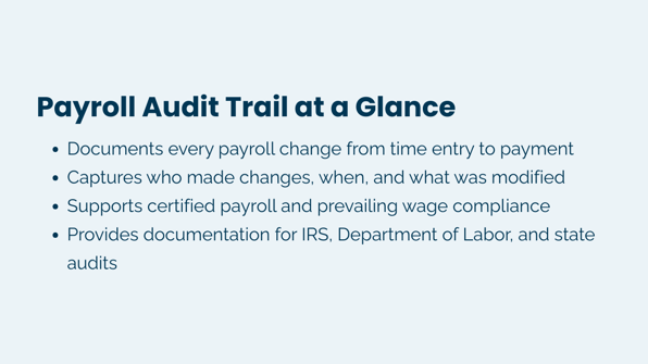 Payroll Audit Trail at a Glance