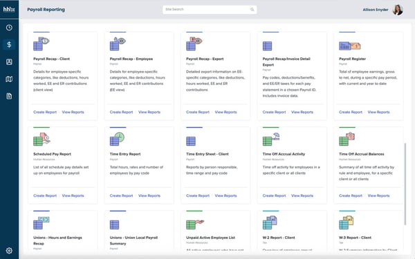 hh2 Payroll Compliance dashboard for construction contractors showing certified payroll, prevailing wage, and union reporting status