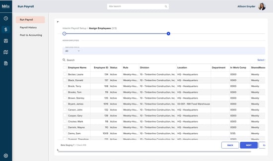Payroll summary dashboard in hh2 showing project labor costs, certified payroll compliance, and automated reporting for construction teams
