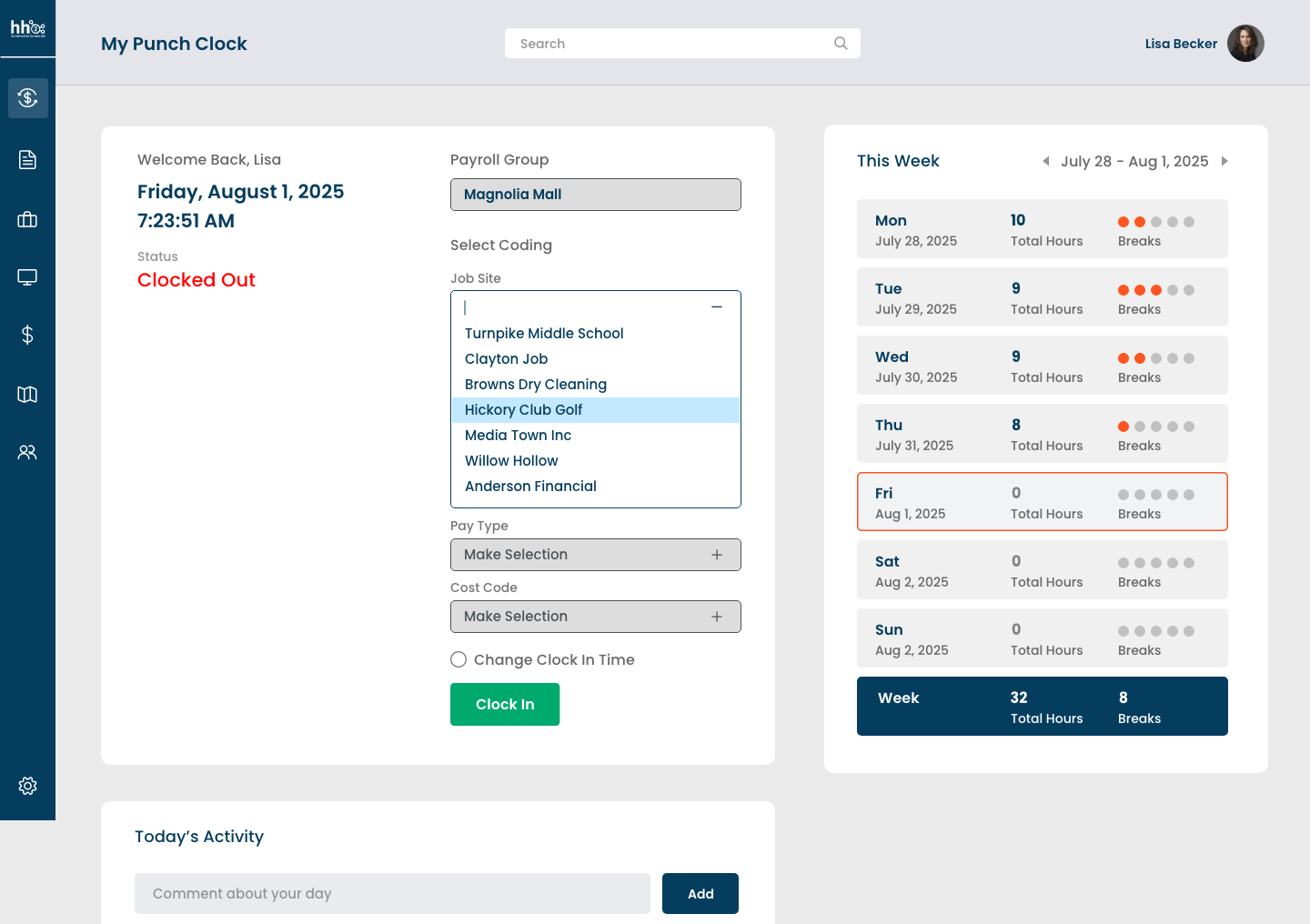 Easily code time with jobsite and cost codes from your ERP