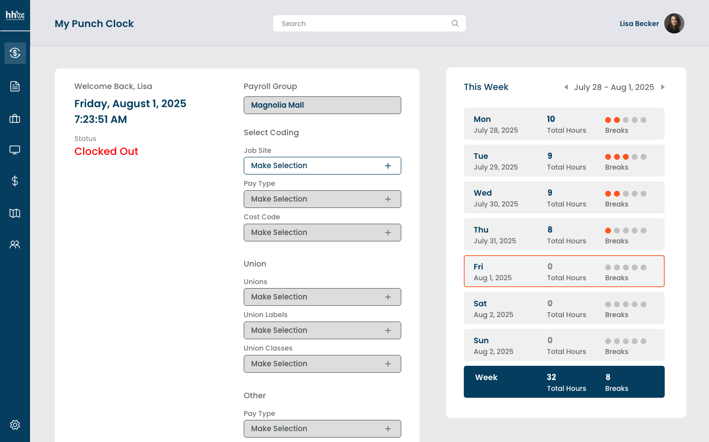 hh2 Punch Clock has a section for unions, classes, and labels