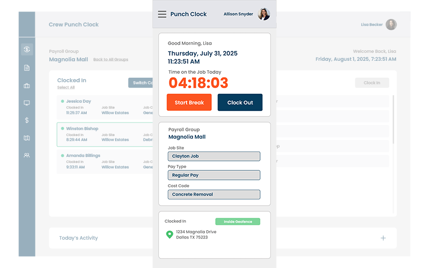 hh2 Time Tracking mobile-ready dashboard for construction crews to clock in, track hours, and manage job codes from the field hh2 Time Tracking mobile-ready dashboard for construction crews to clock in, track hours, and manage job codes from the field