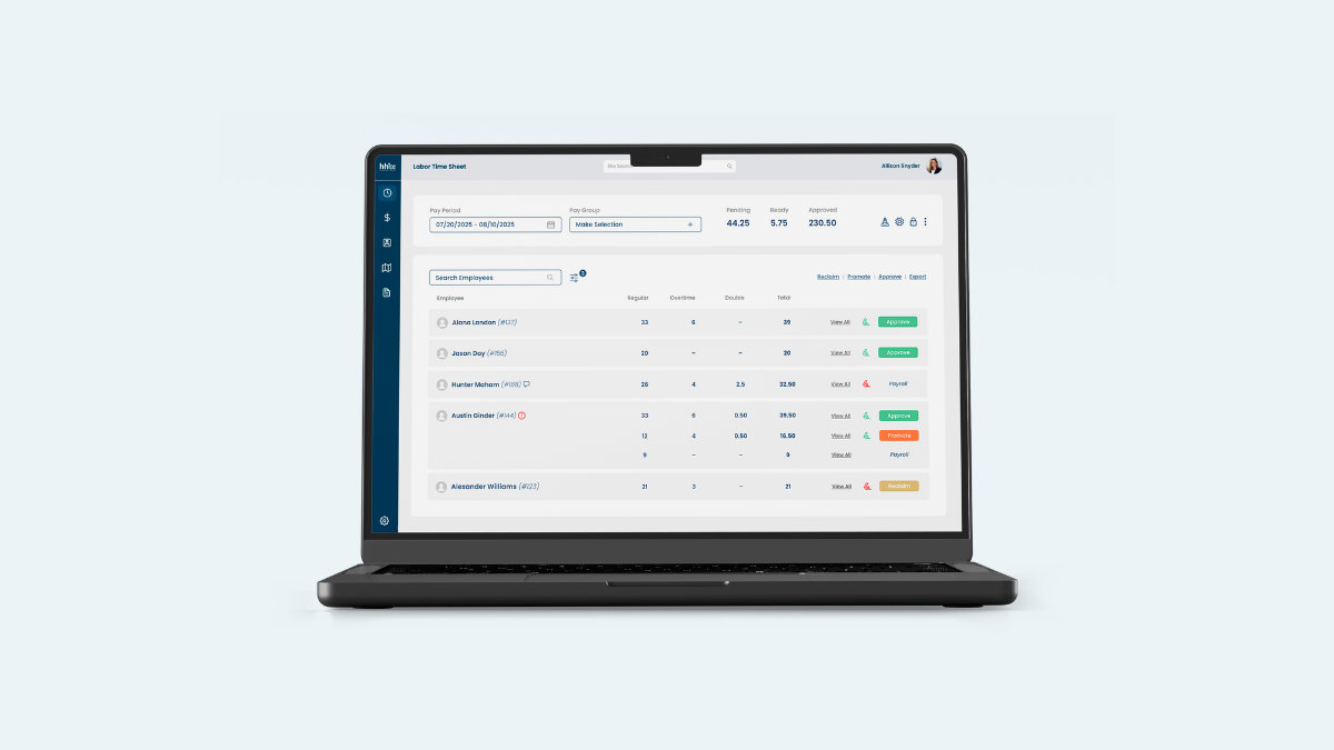 hh2 Labor Time Sheet Desktop View